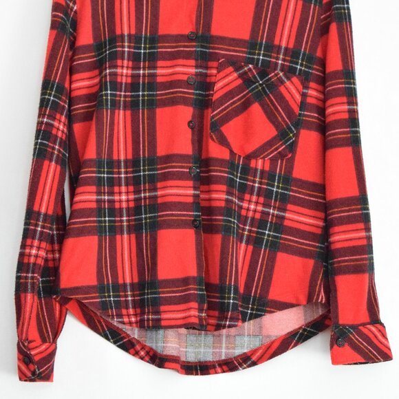 POLLY & ESTHER Red Plaid Button Up Crop Top with Jeweled Collar | Size XS - Picture 5 of 9
